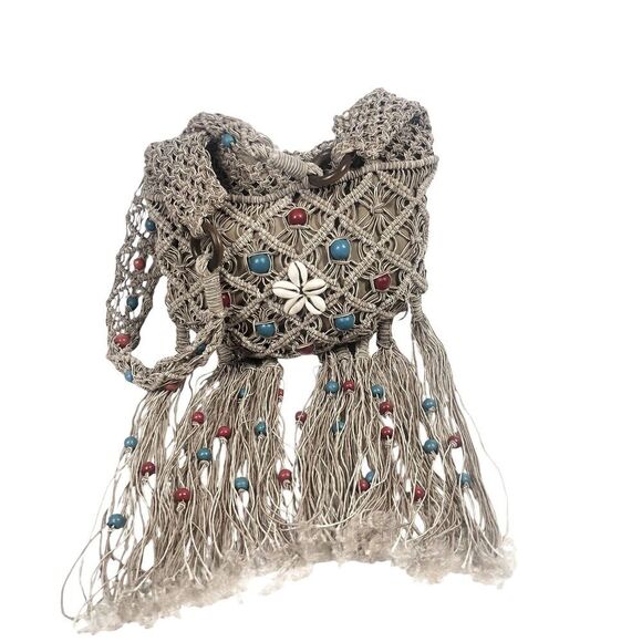 Hot Kiss Purse Womens Macrame Rope Fringe Boho 70’s Hippie Bag Vintage Indie - Picture 4 of 11